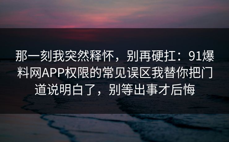 那一刻我突然释怀，别再硬扛：91爆料网APP权限的常见误区我替你把门道说明白了，别等出事才后悔  第1张