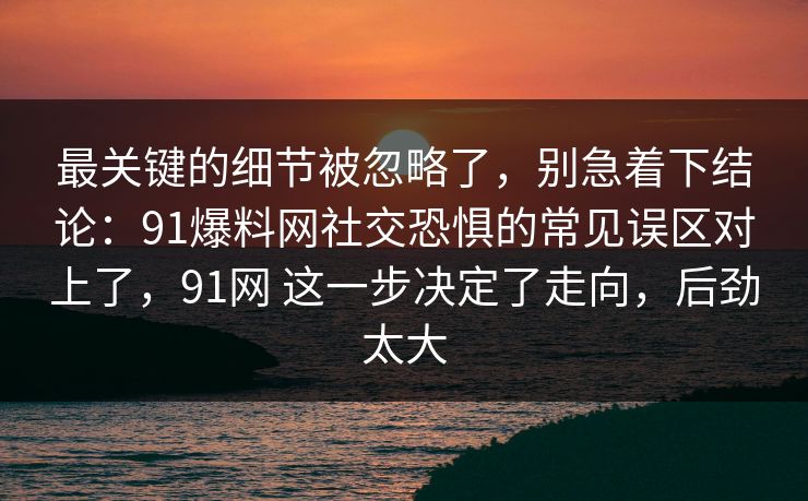 最关键的细节被忽略了，别急着下结论：91爆料网社交恐惧的常见误区对上了，91网 这一步决定了走向，后劲太大