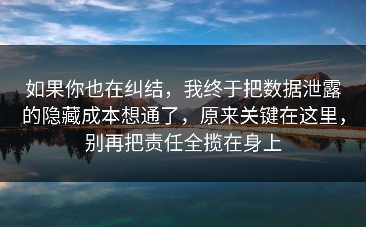 如果你也在纠结,我终于把数据泄露的隐藏成本想通了,原来关键在这里,别再把责任全揽在身上 如果你也在纠结,我终于把数据泄露的隐藏成本想通了,原来关键在这里,别再把责任全揽在身上