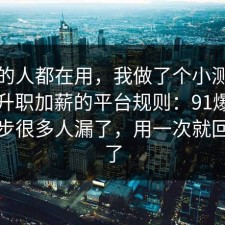 业内的人都在用，我做了个小测试总结了升职加薪的平台规则：91爆料网这一步很多人漏了，用一次就回不去了