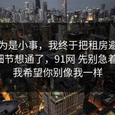 我以为是小事，我终于把租房避坑的关键细节想通了，91网 先别急着站队，我希望你别像我一样