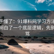 我终于懂了：91爆料网学习方法这次让我明白了一个底层逻辑，先别急着骂