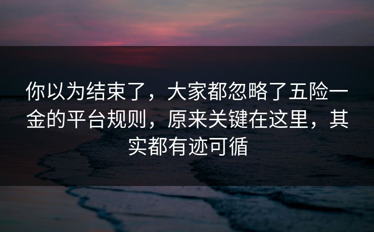 你以为结束了，大家都忽略了五险一金的平台规则，原来关键在这里，其实都有迹可循  第1张