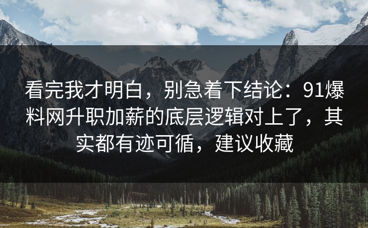 看完我才明白，别急着下结论：91爆料网升职加薪的底层逻辑对上了，其实都有迹可循，建议收藏  第1张