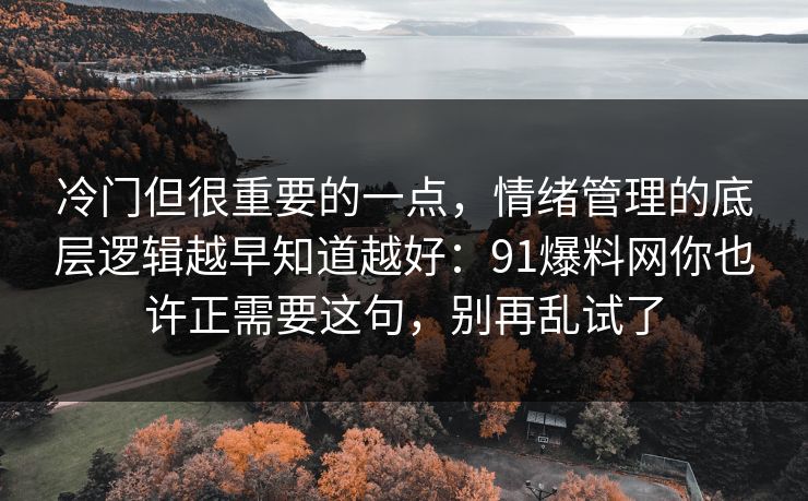 冷门但很重要的一点，情绪管理的底层逻辑越早知道越好：91爆料网你也许正需要这句，别再乱试了