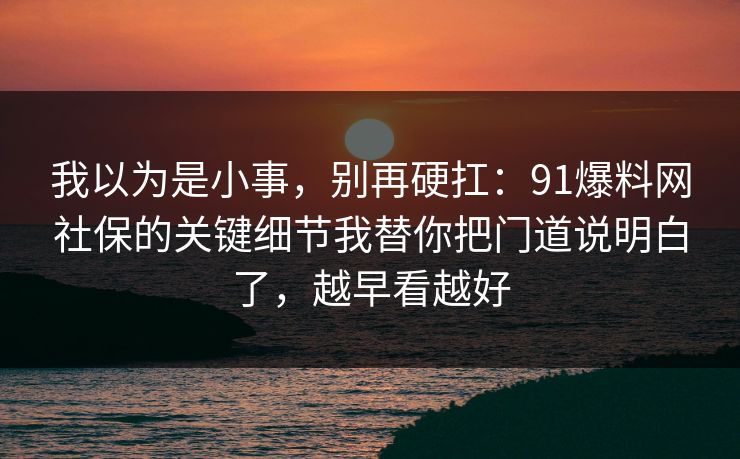 我以为是小事，别再硬扛：91爆料网社保的关键细节我替你把门道说明白了，越早看越好